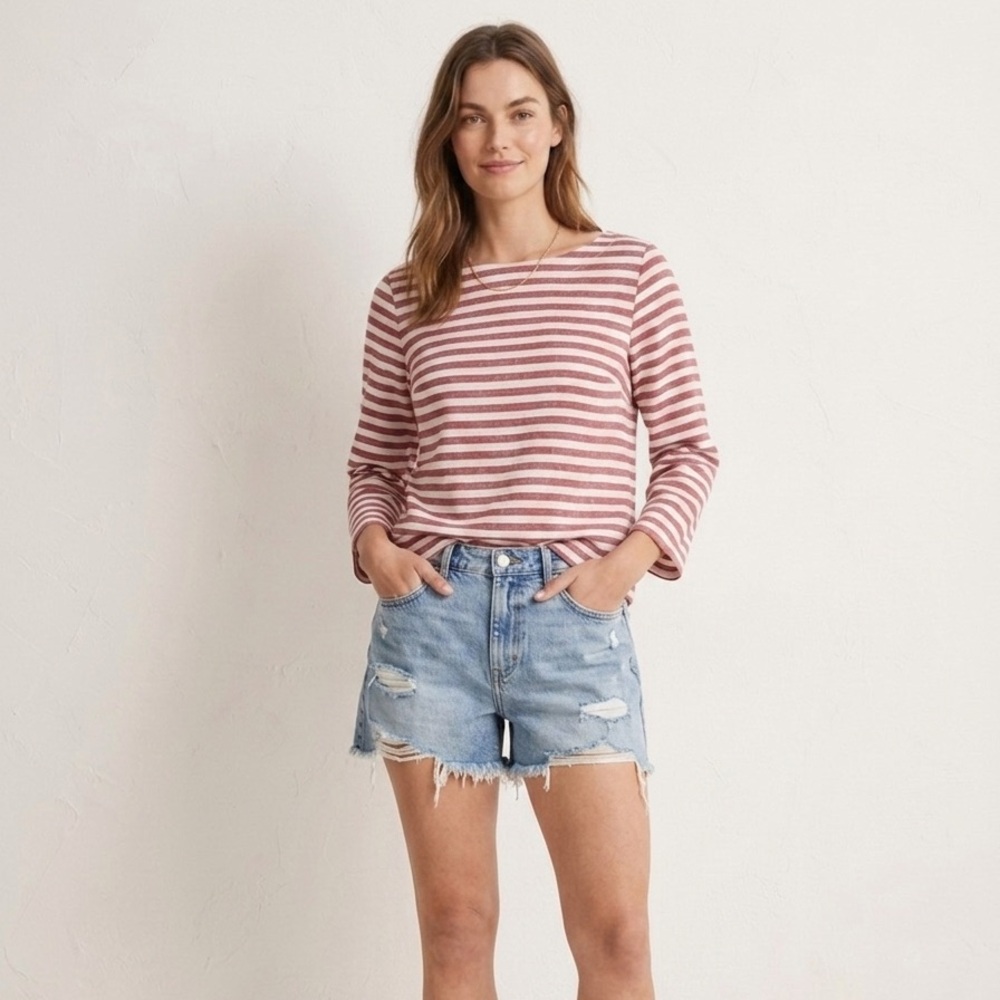 Rachel Zoe striped 100% linen boxy 3/4 sleeve shirt